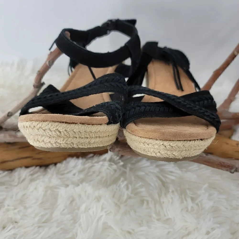 Minnetonka black suede espadrilles wedges